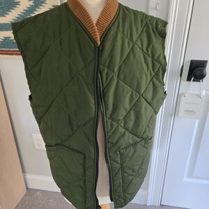 Orvis Vintage Olive Green Quilted Vest with Tan Collar Men's Size